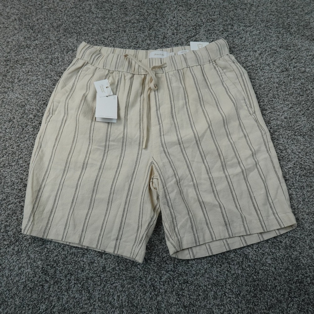 NEW Porter Ash Shorts Mens L Beige Tan Linen Blend Drawstring Elastic Waist Flex